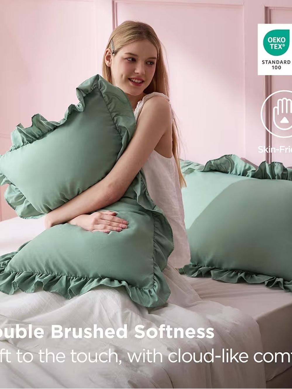 Bedsure Ruffle Pillow Cases Queen Envelope Closure, Wrinkle Resistant, 20" x 30"